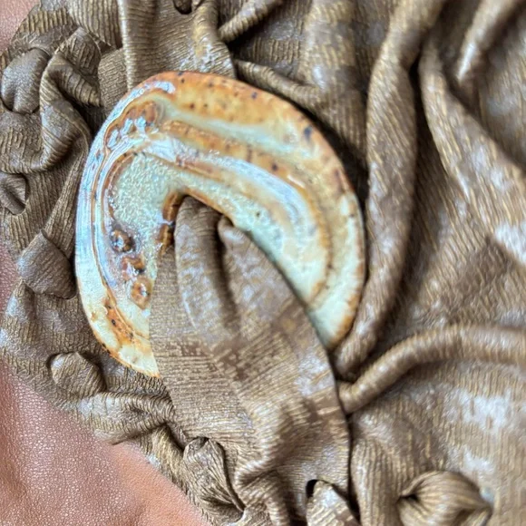 Handmade Vinatge Soft Brown Leather with Ceramic detail Poncho Topper - Picture 4 of 16